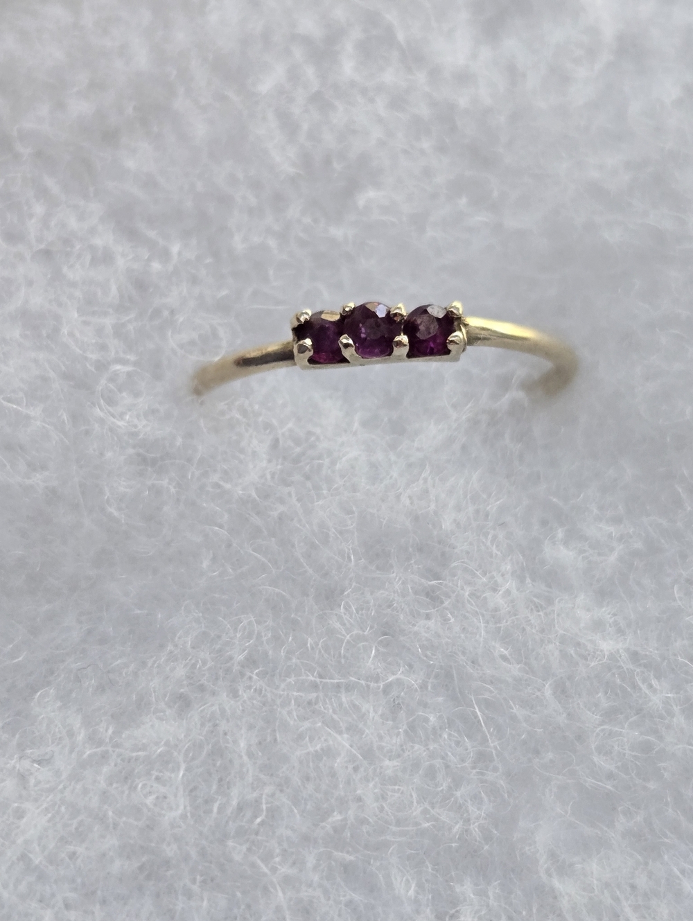 14K Gold Three-Stone Red Gem Ring